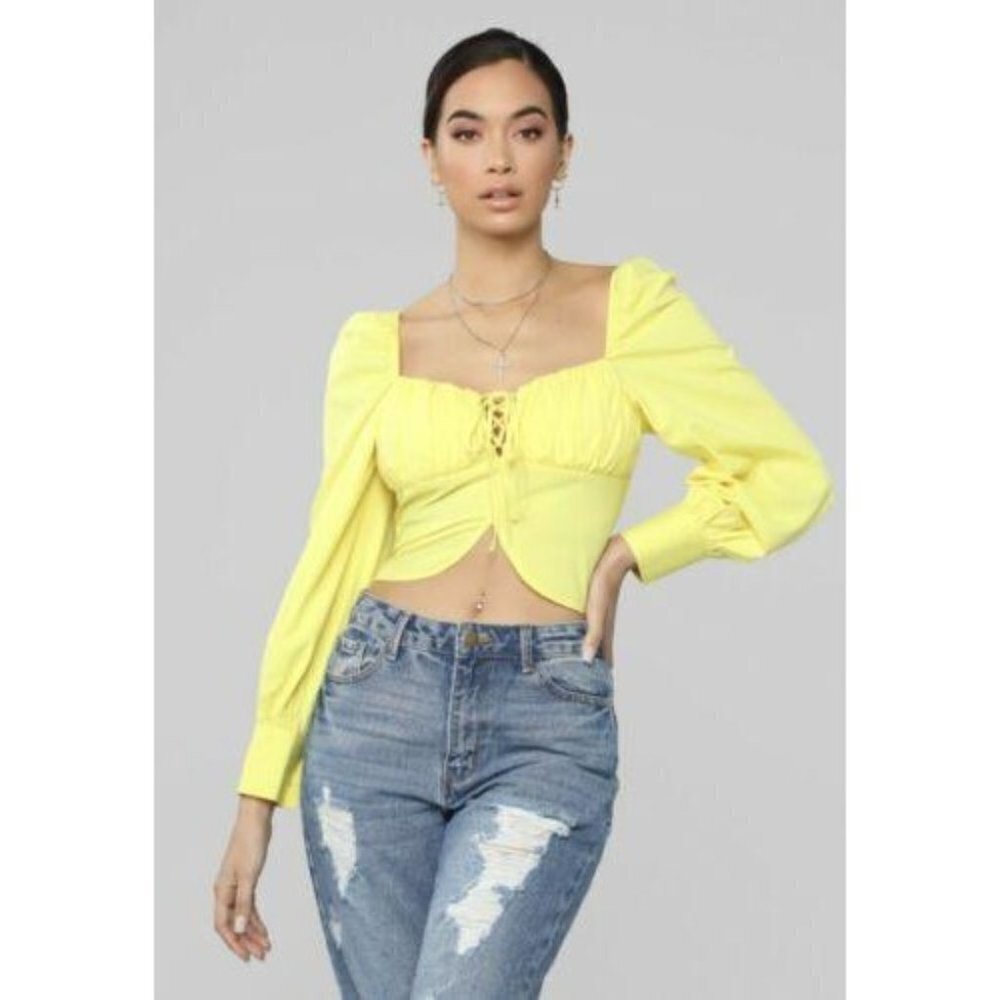 Fashion Nova‎ Bright Yellow Summer Crop Top Medium